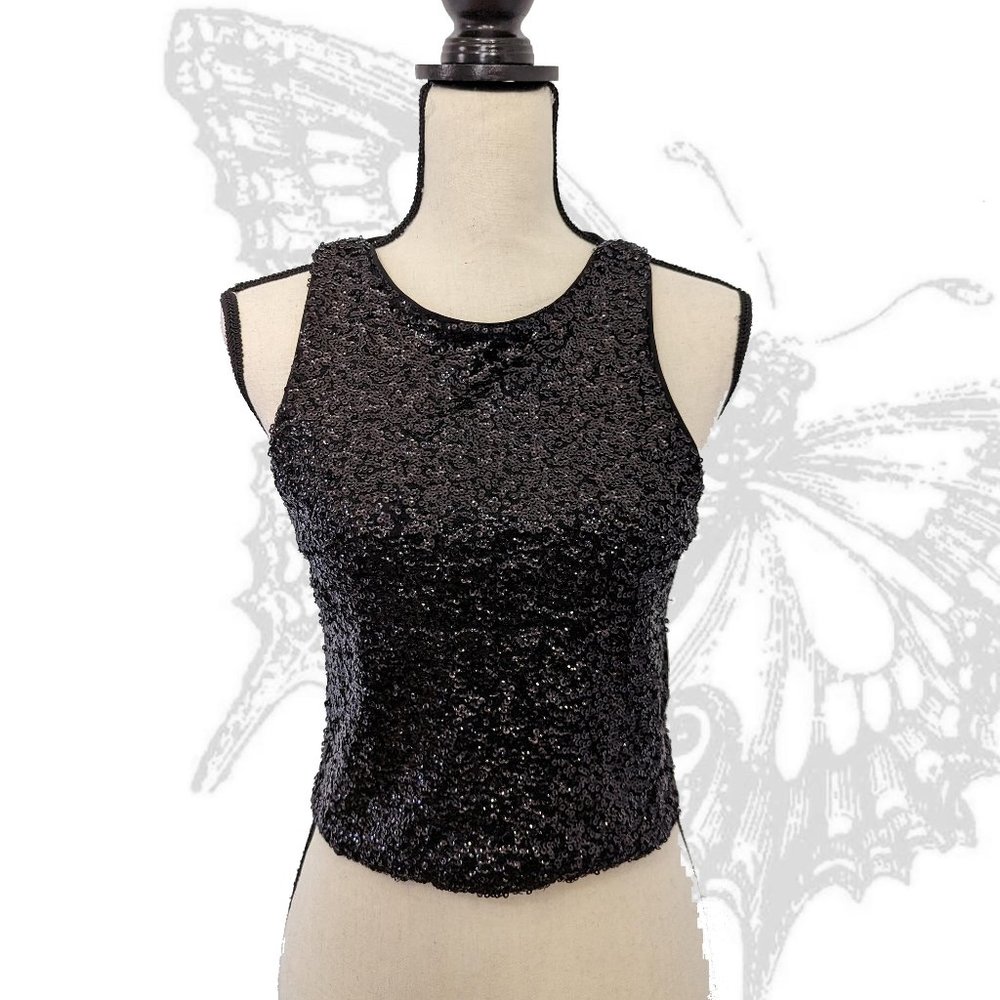 CLEARANCE! Divided Black Sequins Cropped Tank